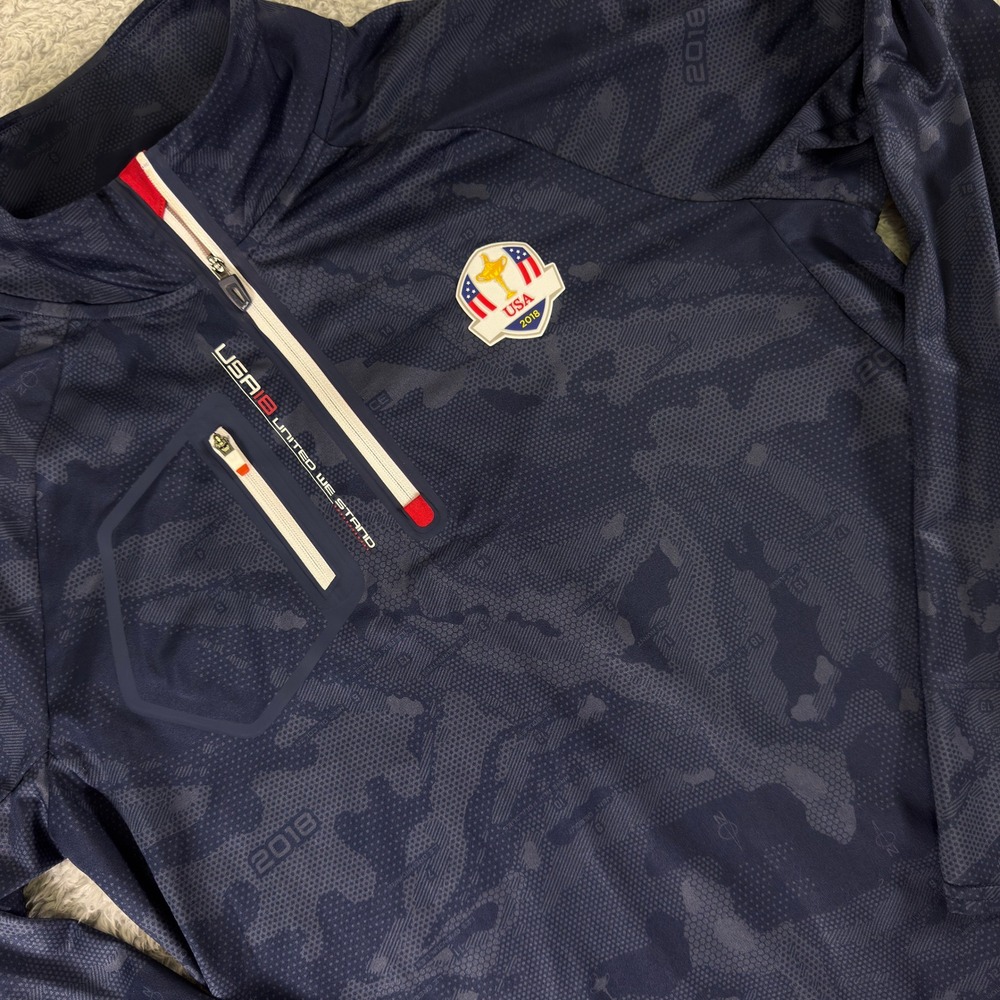 RLX Ralph Lauren 2018 Ryder Cup USA Team Navy Camo Quarter Zip Pullover Women‎ L